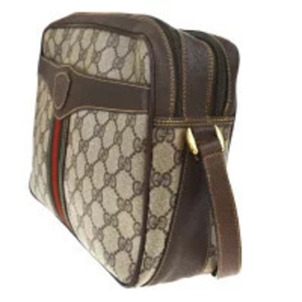 Gucci GG Brown Interlocking Bag Shoulder Leather Sherry Red Green